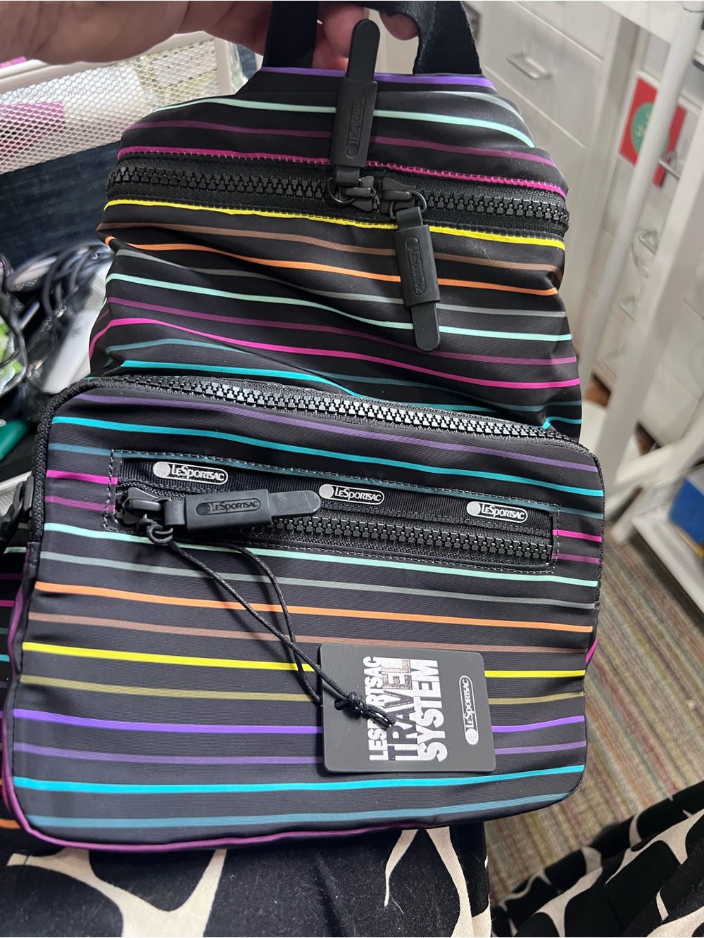 LeSportsac Black Multi-Stripe Backpack NWT - Picture 4 of 4